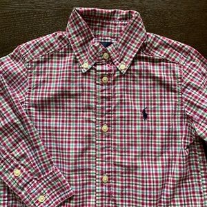 RALPH LAUREN 2T button down long sleeve pink plaid shirt toddler kids
